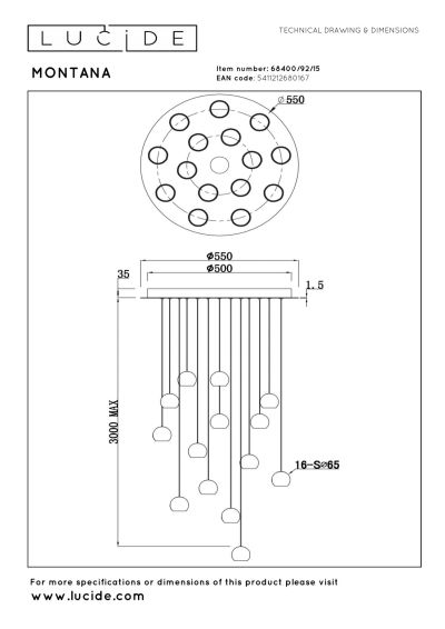 Lucide MONTANA - Pendant light - LED Dim. - CCT - 16x5,7W 2700K/4000K - Suitable for double-height spaces and high ceiling - Grey iron - Premium